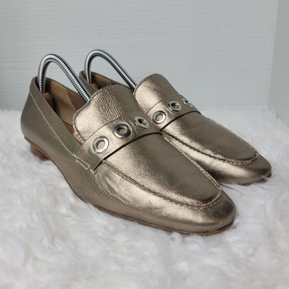 Bernardo Jaden Womens Loafer Size 10 Luxury Gold Platino Metallic Leather Shoes